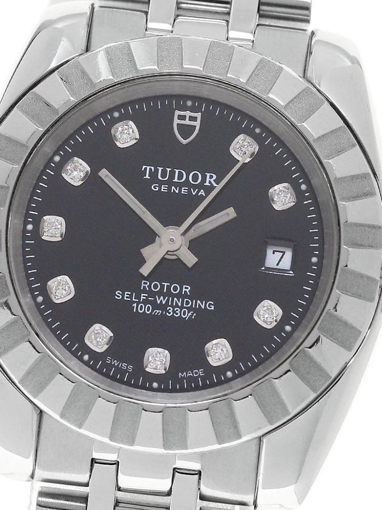 Tudor Classic Date 22010 10p Diamond Black Dial Automatic Ladies Watch957141